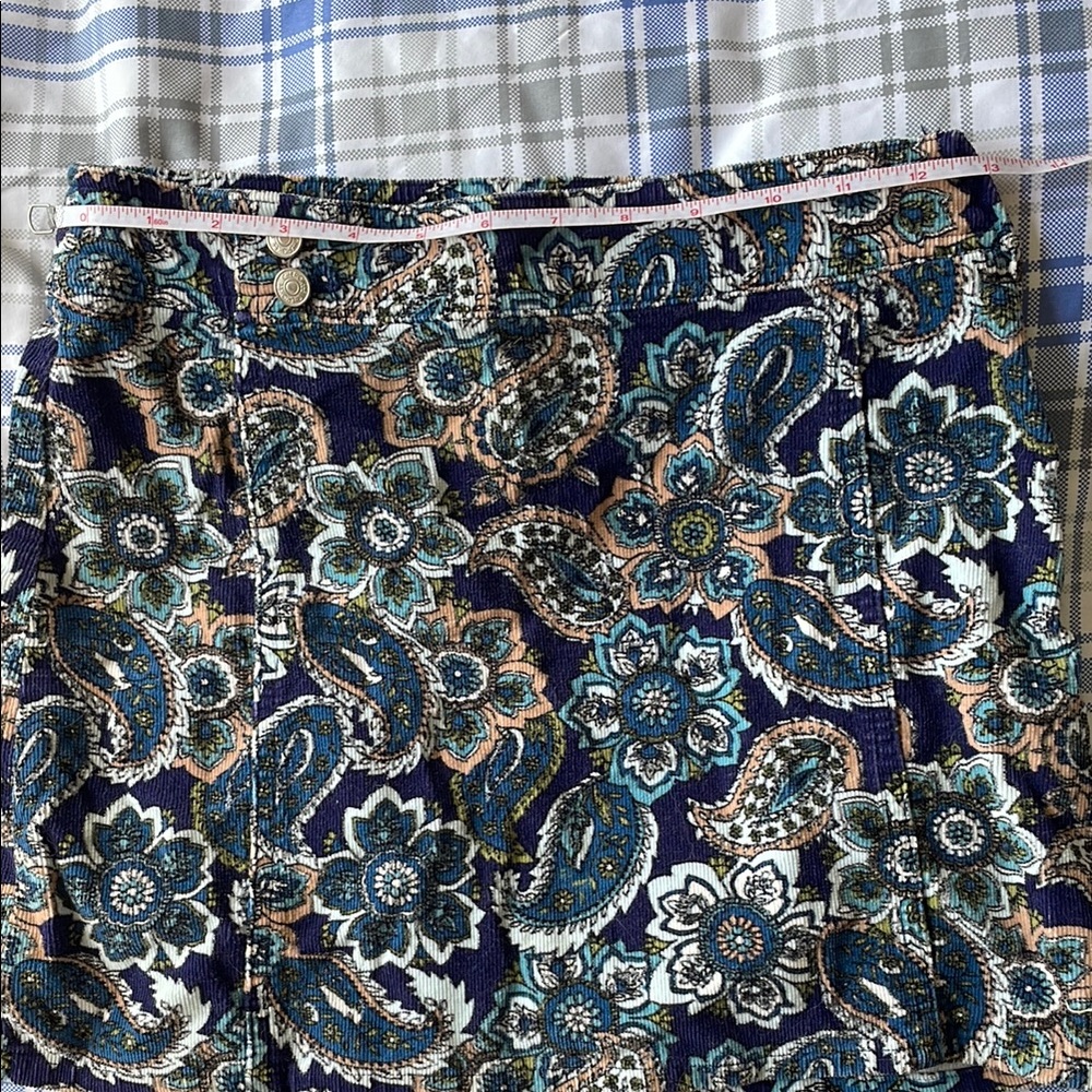 Floral Paisley Skirt in Blue and Green, high waisted